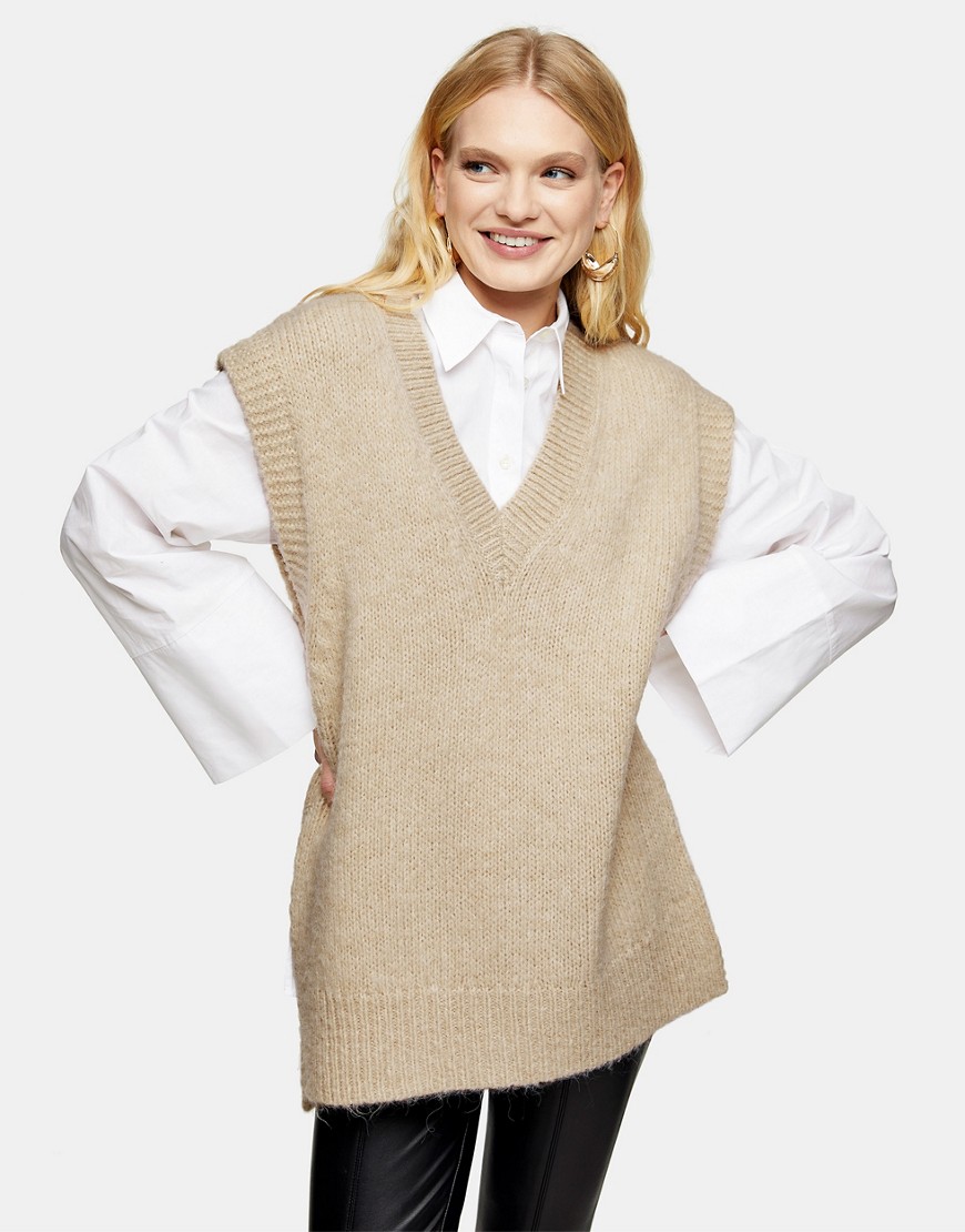 Topshop knit sleeveless sweater vest-Neutral