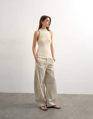 Topshop Knit Sleeveless Textured Grown On Tank Top In Neutral
