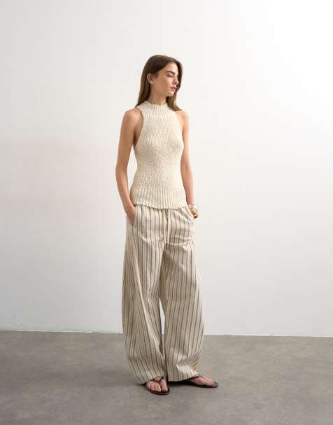 Topshop knit sleeveless textured grown on tank top in ivory - view 1