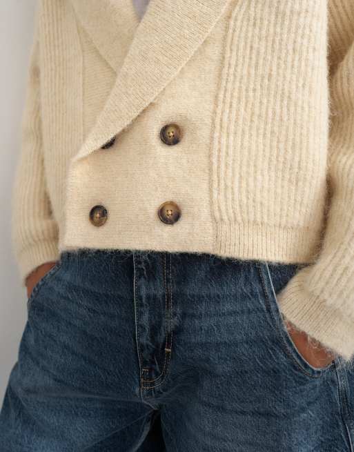 Topshop knit slouchy button front shawl collared cardigan in latte, 2 of 4