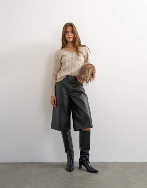 Topshop knit slouchy ribbed sweater in oat, 2 of 4