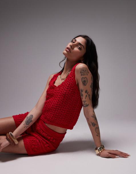 Topshop knitted co-ord stichy tank in red