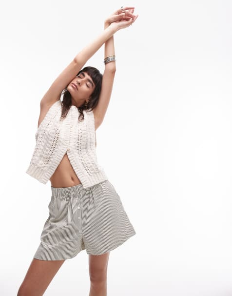Topshop knit stitch detail tank in stone - view 1