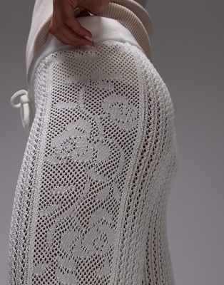 Topshop Knit Stitchy Pants With Embroidered Panel In White
