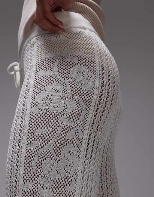 Topshop knit stitchy pants with embroidered panel in cream, 2 of 5