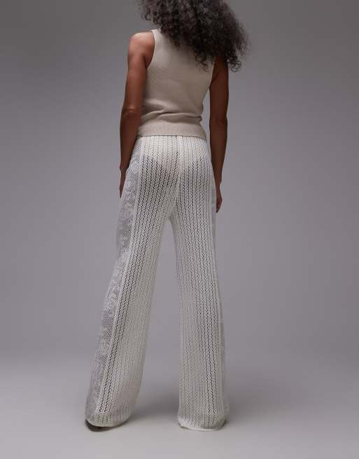 Topshop knit stitchy pants with embroidered panel in cream, 4 of 5