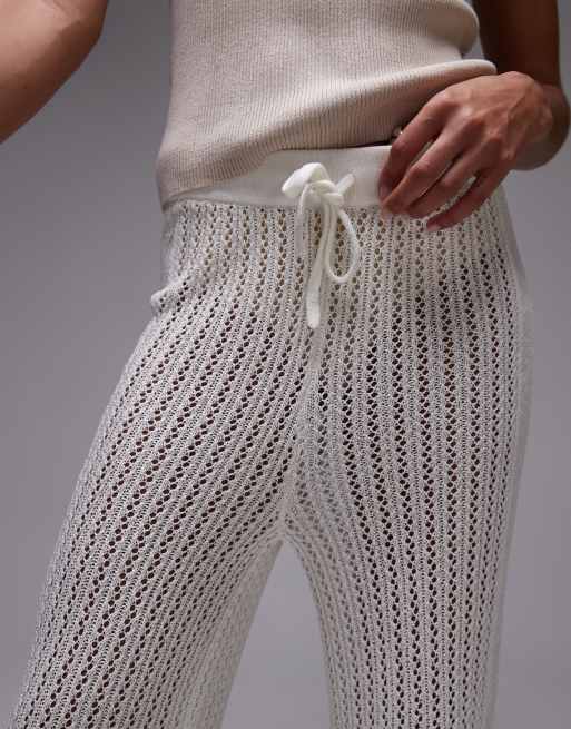 Topshop knit stitchy pants with embroidered panel in cream, 5 of 5