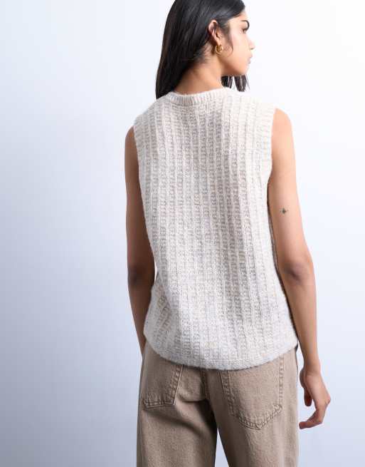Topshop knitted stitchy pocket tank in oat