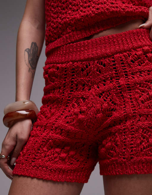 Topshop knit stitchy shorts in red - part of a set, 3 of 5