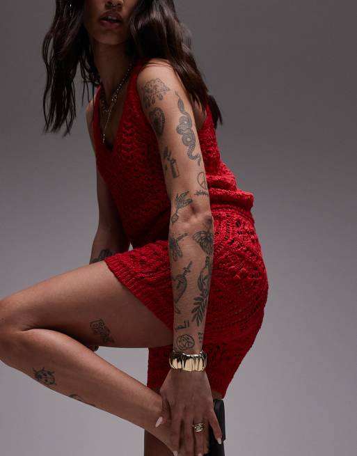 Topshop knit stitchy shorts in red - part of a set, 5 of 5