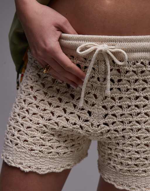 Topshop knit stitchy shorts in stone