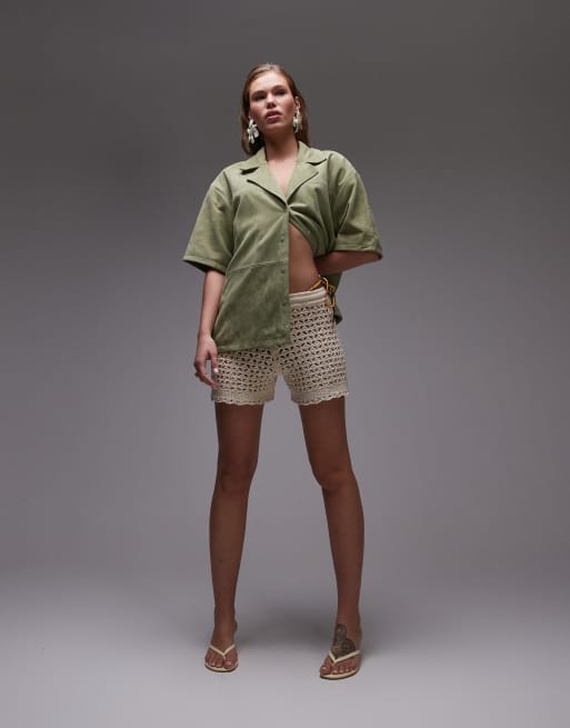Topshop knit stitchy shorts in stone