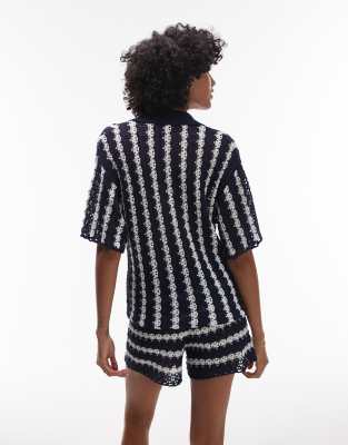 Topshop Knit Stitchy Stripe Shirt In Black