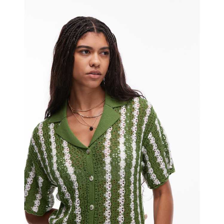 Topshop knit stitchy striped shirt in green - part of a set | ASOS