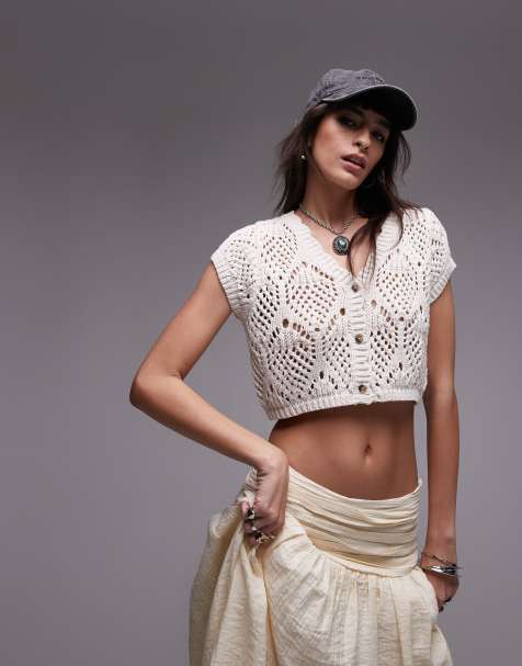 Topshop knit stitchy tank in oat - view 1