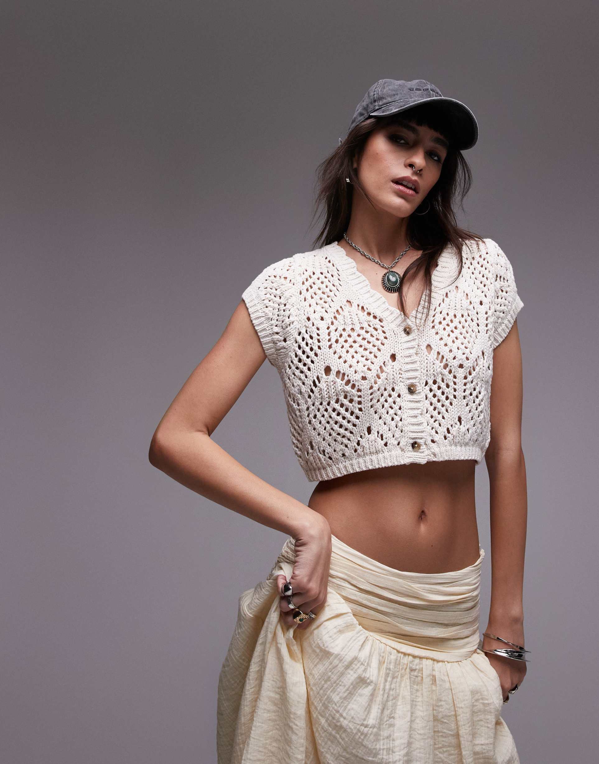 topshop knit stitchy tank in oat