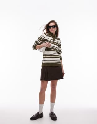 Topshop Knit Stripe Button Up Long Sleeve Sweater In Multi