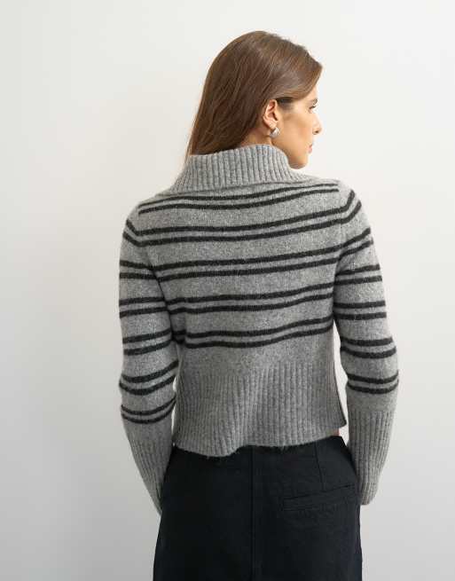 Topshop knit stripe half zip funnel neck sweater with wool in multi, 2 of 4