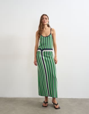 Topshop knit stripe maxi dress in blue and green