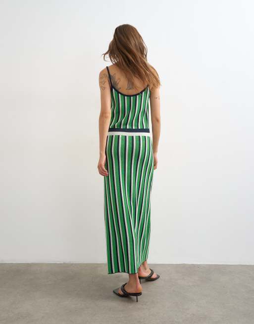 Topshop knit stripe maxi dress in blue and green, 2 of 4
