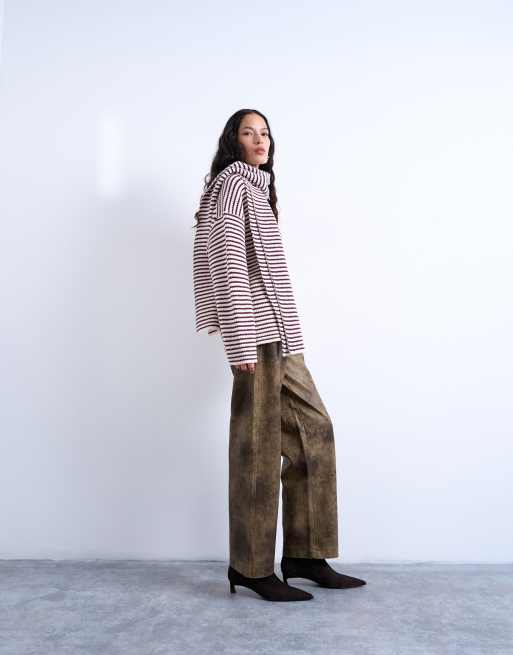 Topshop knit stripe oversized sweater with scarf in plum, 4 of 4