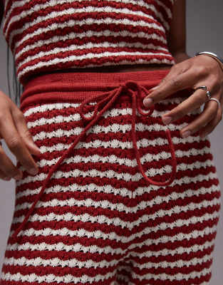 Topshop Knit Stripe Pants In Orange