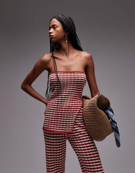 Topshop knit striped bandeau top in rust - part of a set - view 1