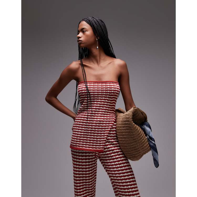 Topshop knit striped bandeau top in rust - part of a set | ASOS