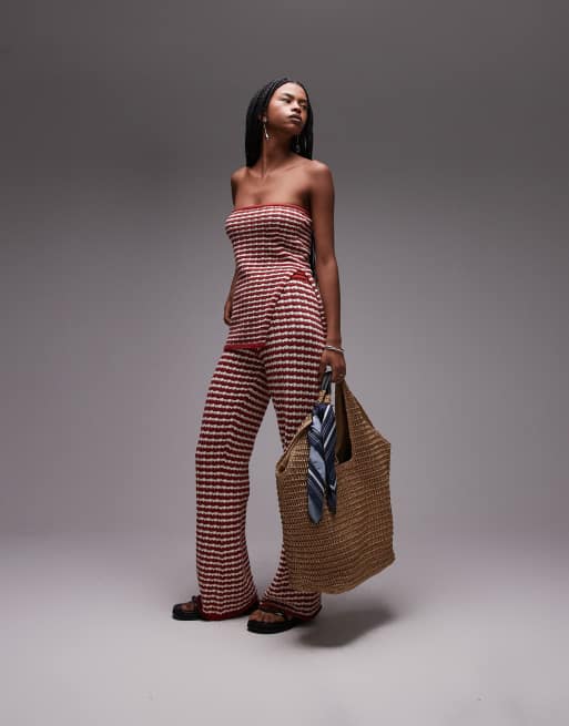 Topshop knit striped bandeau top in rust - part of a set | ASOS