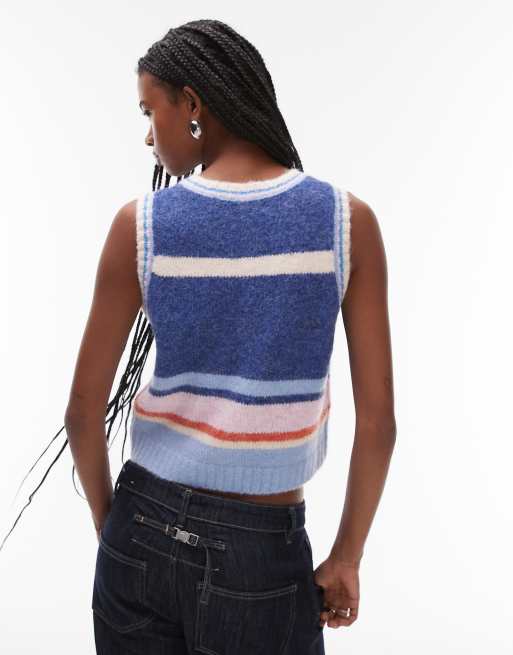Topshop knit striped button tank in multi, 4 of 4