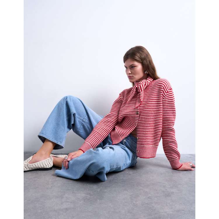Topshop knit striped cardigan and scarf in red and white | ASOS