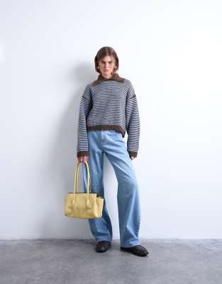Topshop Knit Striped Collared Sweater-multi In Blue