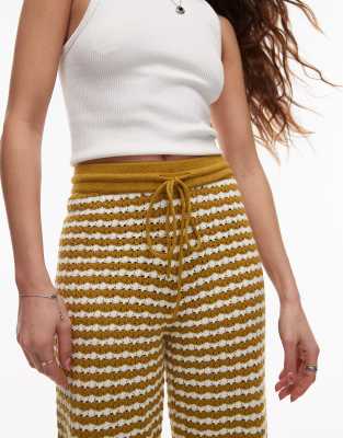 Topshop Knit Striped Pants In Yellow