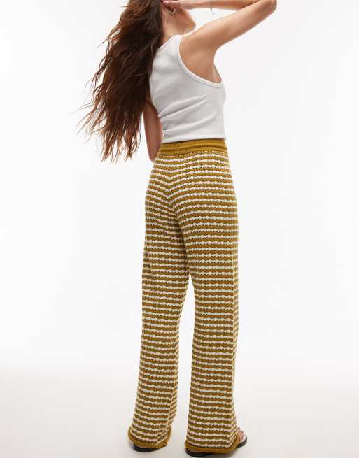 Topshop knit striped pants in mustard, 3 of 5