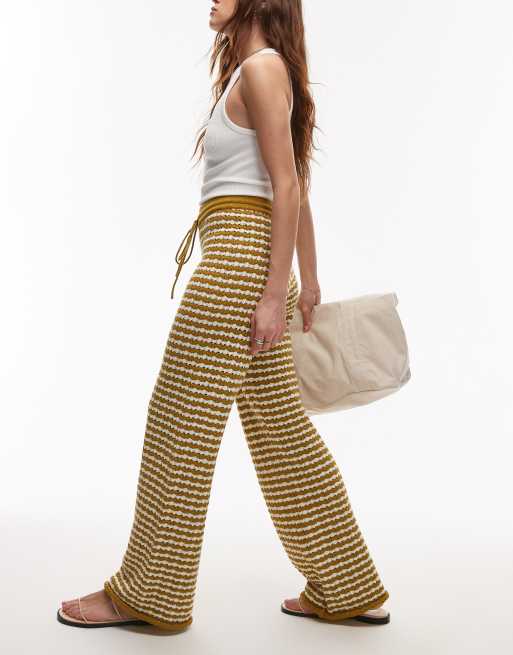 Topshop knit striped pants in mustard, 5 of 5
