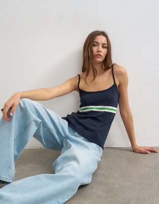 Topshop Knit Striped Tank Top In Blue