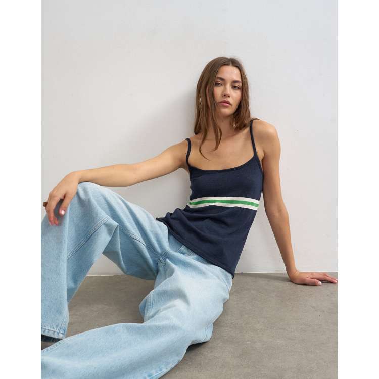 Topshop knit striped tank top in blue | ASOS