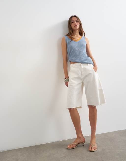Topshop knit tank top in blue with orange contrast lace , 2 of 4