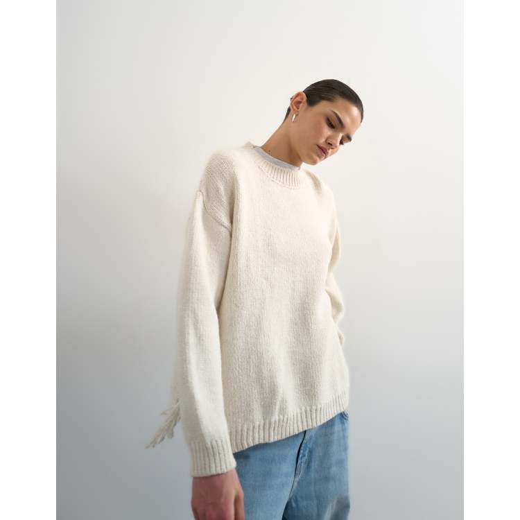 Topshop knit tassel trim sweater in ivory | ASOS
