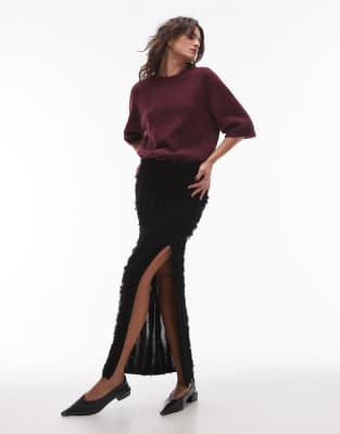 Topshop Woven Lace Midi Skirt In Black