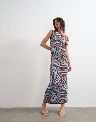 Topshop Knit Textured Twist Detail Off Shoulder Maxi Dress In Multi