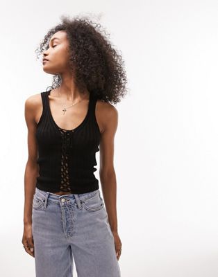 Topshop knitted tie front vest in black - ASOS Price Checker