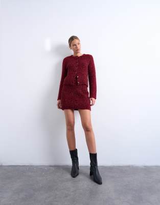 Topshop Knit Tinsel Skirt In Red