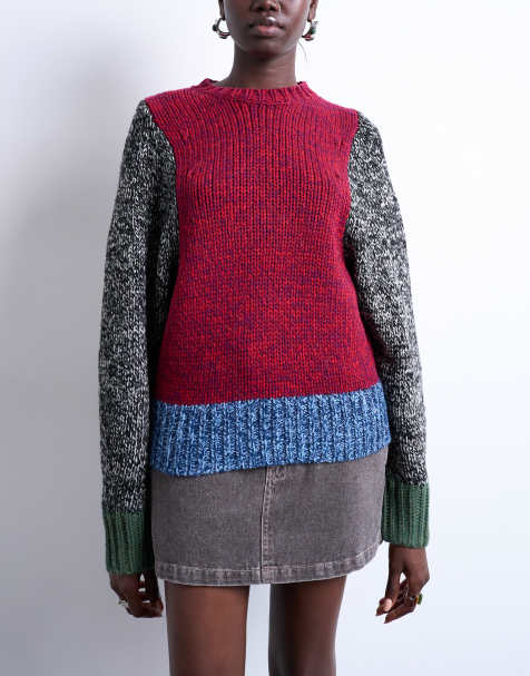 Topshop knit twist yarn patchwork volume sleeve sweater - view 1