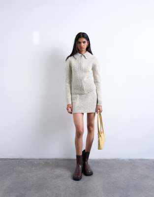 Topshop Knit Twist Yarn Skirt In Gray