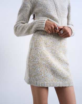 Topshop Knit Twist Yarn Skirt In Gray