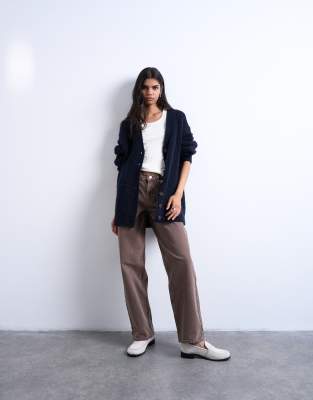 Topshop Knit Ultimate Boyfriend Cardigan In Blue