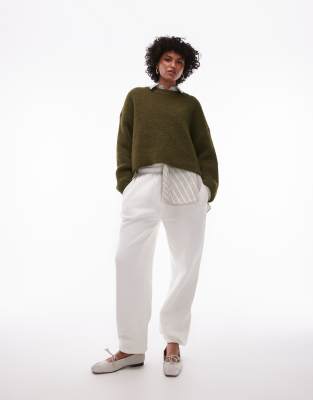 Topshop Knit Ultimate Fluffy Sweater In Olive-green
