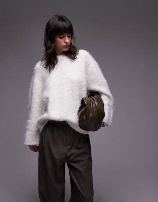 Topshop Knit Ultra Fluffy Eyelash Oversized Sweater In Ivory-white