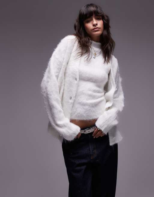 Topshop knit ultra fluffy oversized cardigan in ivory - part of a set